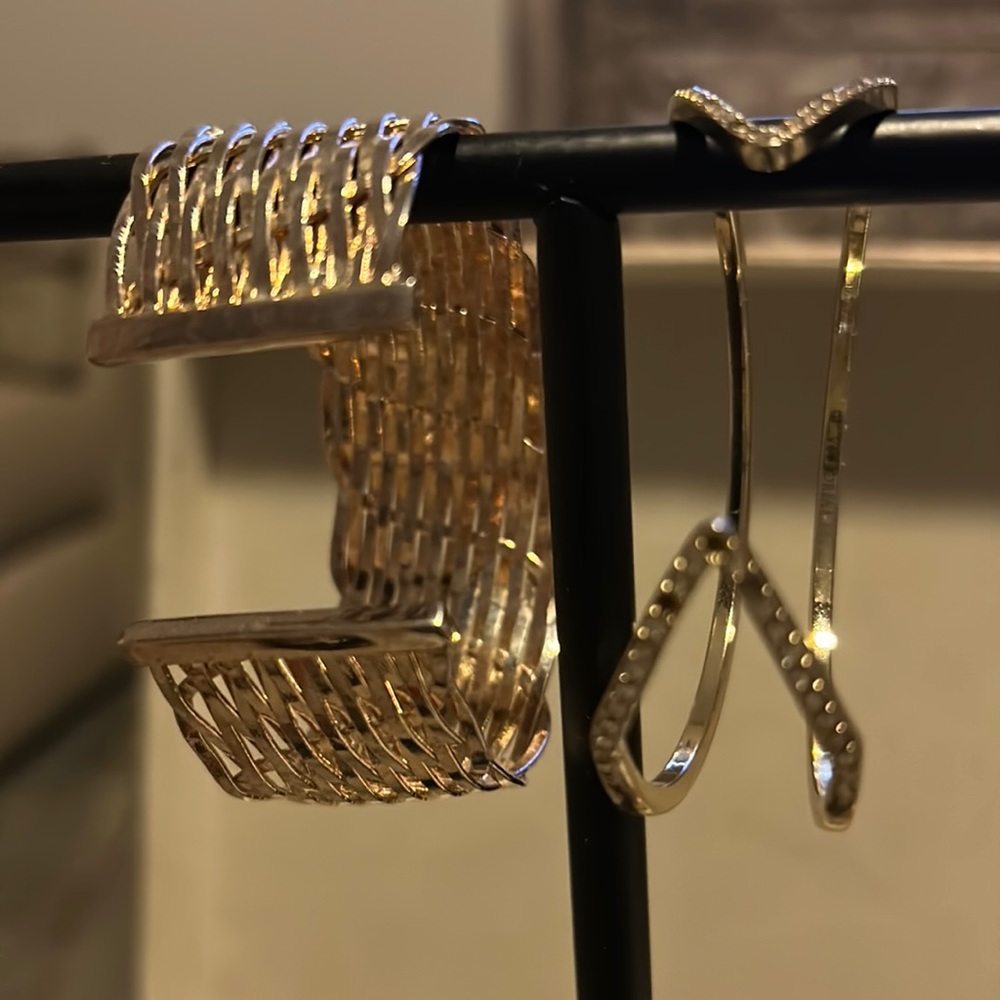 Victoria secret gold and white rhinestones and silver cuff bracelet
